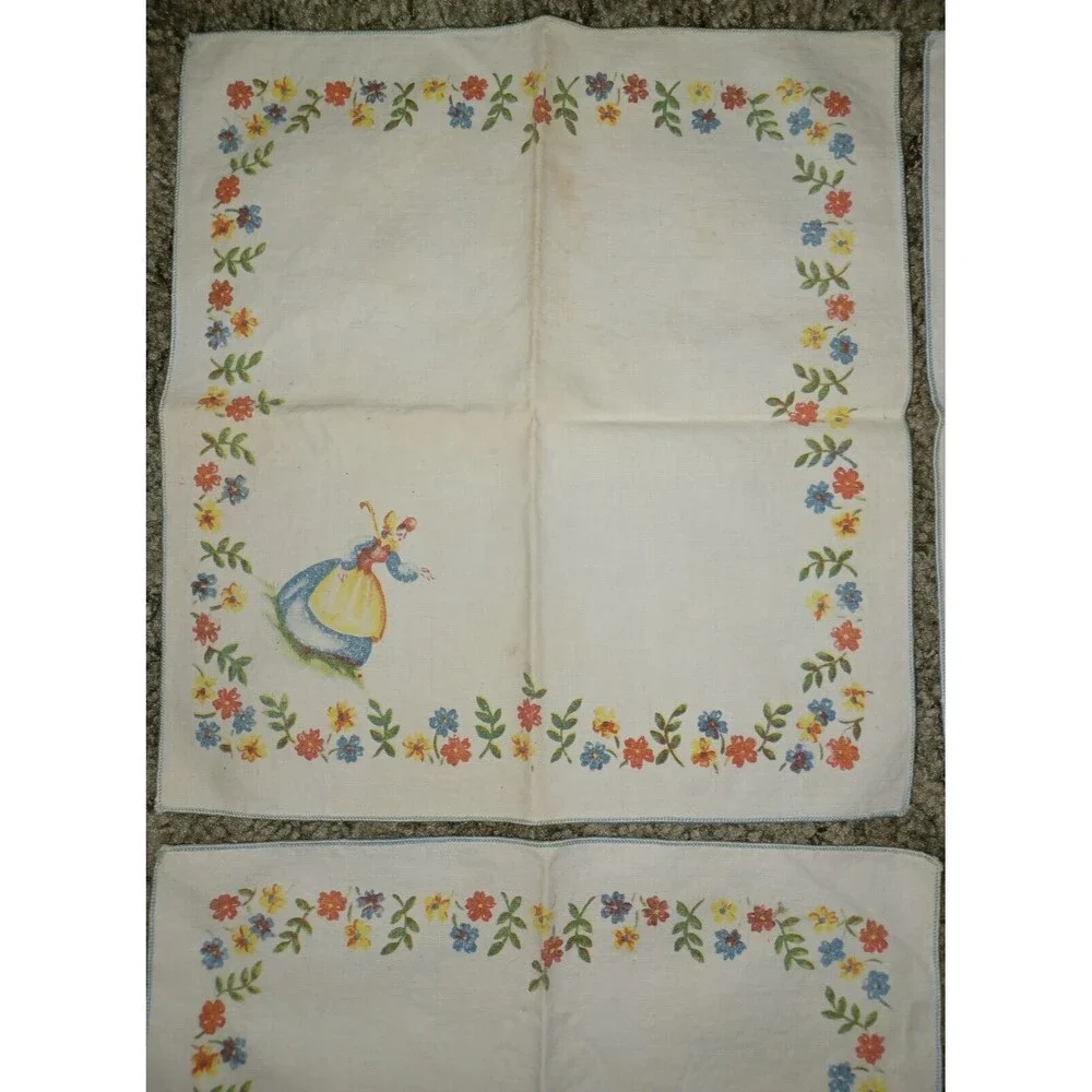 Vintage Cotton Lighthouse Sailboat House 4 Placemats and 4 Napkins Dutch Style
